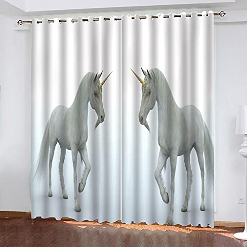 Schlafzimmer Vorhang 3D Weißes Tier Pferd Muster Mädchen Polyester 2 Stück Ösenvorhang Blickdicht 264x214cm Gardinen Druck Verdunkelung Vorhänge Für Kinderzimmer Wohnzimmer Fenster Thermovorhang von OUSIKA