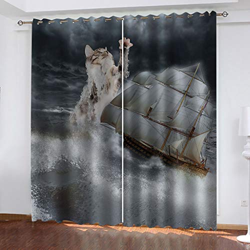 Verdunkelungsvorhang 3D Weißes Segelboot Mit Meerblick Vorhänge Mit Ösen, Blickdicht Gardinen Kinderzimmer Schlafzimmer Wohnzimmer Thermovorhang Für 234x230cm Fenstervorhänge Set Mit 2 Platten Druck von OUSIKA