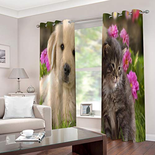 Vorhang Blickdicht Mit Ösen Schattierung Gardienen 3D Garten Tiere Katzen Und Hunde Druck Muster Verdunklungsvorhänge Isolierung Kinder Blackout Curtain Für Wohnzimmer Schlafzimmer 200x160Cm Moderne von OUSIKA