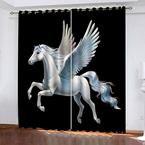 Vorhang Wärmeisolierend 3D Weißer Engel Tier Pferd 2 Set 140x240cm Verdunklungsvorhänge, Dicke Und Schwere Vorhänge Kälteschutz Thermovorhang Mit Ösen, Blickdichte Gardinen Schlafzimme Wohnzimmer von OUSIKA