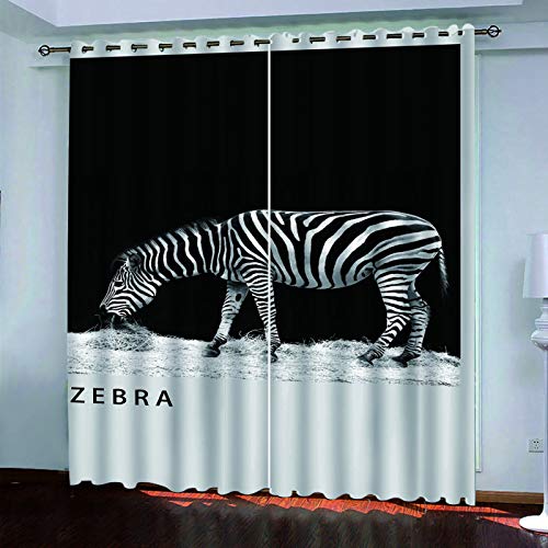 Wohnzimmer Vorhänge 3D Schwarz-Weißes Tier Zebra Extra Lange Gardinen Und Vorhänge, Blickdichte Vorhänge Für Schlafzimmer Wohnzimmer Kinder Jungen 280x260 Cm Verdunkelungsvorhänge, Fenstervorhänge von OUSIKA