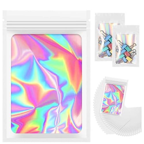 100 Stück Mylar Bags mit Transparentem Fenster, Holografische Beutel 8 x 13 cm, Reißverschlussbeutel aus Aluminiumfolie, Wiederverwendbarer Plastik, für Lagerung Kleinigkeiten, Süßigkeiten, Weiß 100 Stück Mylar Bags mit Transparentem Fenster, Holografische Beutel 8 x 13 cm, Reißverschlussbeutel aus Aluminiumfolie, Wiederverwendbarer Plastik, für Lagerung Kleinigkeiten, Süßigkeiten, Weiß von OUTALIZ
