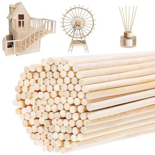 300 Stück Holzstäbchen Rund, 6 mm x 30 cm Bambusstäbe zum Basteln, Holzstäbchen, Eisstiele Holz,Rundhölzer Runde Holzdübelstangen,für Gebäudemodell, DIY Crafts von OUTALIZ