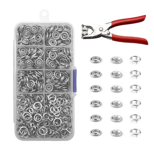 Druckknöpfe mit Zange, Metall Druckknöpfe, Feste Knöpfe Werkzeug, Metall Druckknöpfe Set Mit Zange zur Reparatur, Für Outfits, Schuhe, DIY Basteln, Kleidung, Taschen (Silbrig) von OUTALIZ