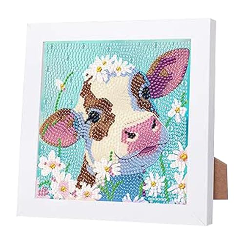 OUTALIZ DIY Diamond Painting Set Mit Holzrahmen, Kleine Kuh Muster Diamant Dekoration, Set Voll Diamant Malerei Bilder, Geeignet für Bastel Enthusiasten, Geeignet als Wanddekoration, 18 x 18cm von OUTALIZ