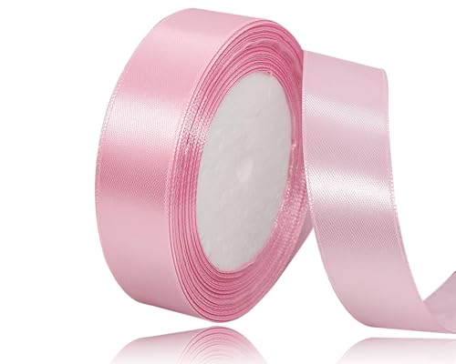 2,5 cm rosa Satinband, 22,7 m Bastelstoffband für Geschenkverpackungen, Blumensträuße, Weihnachten, Ostern, handgefertigte Schleifen und Hochzeitsfeier-Dekoration von OUTPGAGA