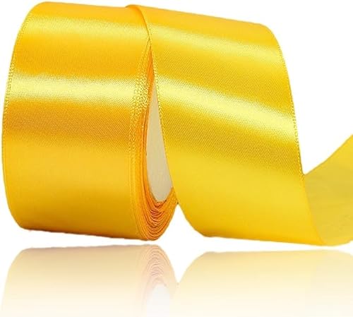 5,1 cm gelbes Satinband, 22 Meter Bastelstoffband für Geschenkverpackungen, Blumensträuße, Weihnachten, Ostern, handgefertigte Schleifen und Hochzeitsfeier-Dekoration von OUTPGAGA