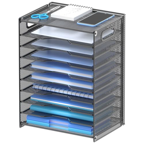 OUTWOLF Papier-Organizer mit 10 Etagen – Briefablage, Netzstoff, Schreibtisch-Organizer mit Griffen für Büro, Schule, Desktop von OUTWOLF