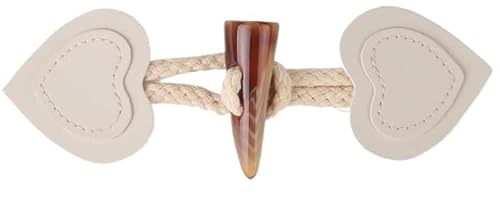 OUUOYSD Mantelknopf,Hornknöpfe, 16 cm, 3 Paar weiße Herz-Knebelknöpfe aus Leder for Aufnähen, Knebelverschluss for Mantel, Strickjacke, Jacke(Beige) von OUUOYSD