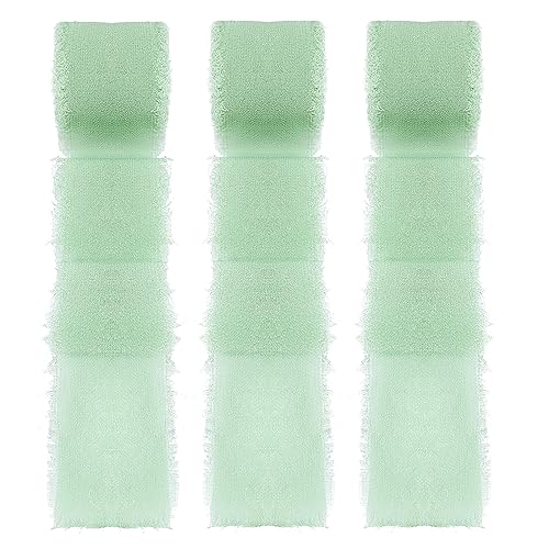 2 Rollen Chiffonband Breit,4cm×5m Seidenband Bänder Chiffon Geschenkband Farben Band mit Fransen für Blumenstrauß Geschenke Verpackung Fransenband (Grün) von OUZHOU