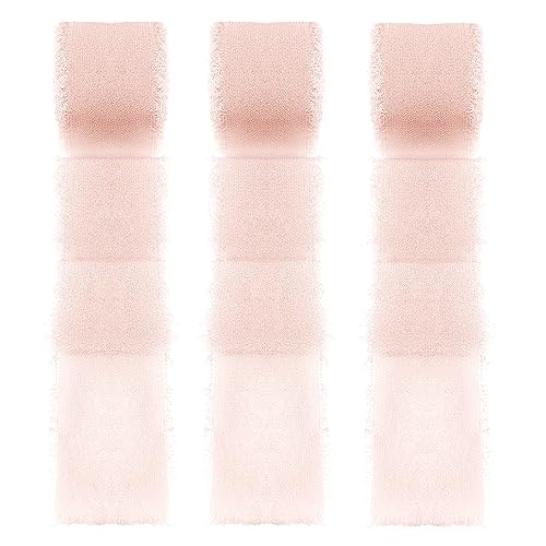 2 Rollen Chiffonband Breit,4cm×5m Seidenband Bänder Chiffon Geschenkband Farben Band mit Fransen für Blumenstrauß Geschenke Verpackung Fransenband (Rosa) von OUZHOU