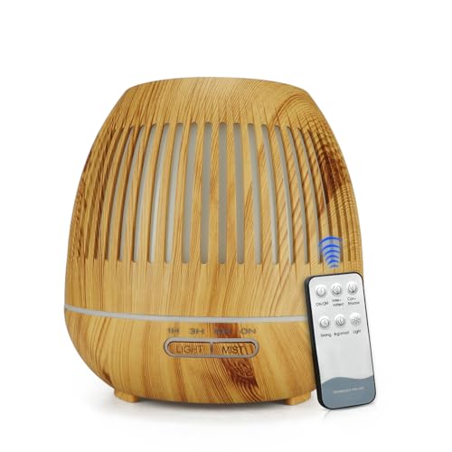 Luftbefeuchter Aroma Diffuser für Duftöle | Fernbedienung + Zeitschaltuhr | 400ml | Duftlampe Aromatherapie | 7 Farben Licht | Holzdesign Öl | Wellness Schlafzimmer Wohnzimmer (Hellbraun) von OVADA