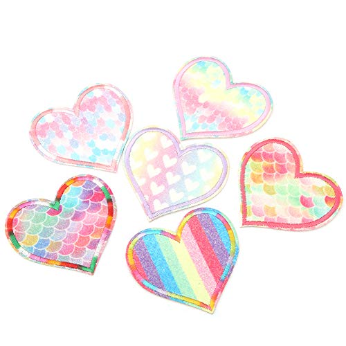 6 Stück Bestickter Regenbogen-Herz-Aufnäher, Modisches DIY-Kleidungszubehör, 100% Nagelneu, Stoffmaterial, 10 G/0,4 Unzen, 6 X Stickerei-Aufnäher Zum Aufnähen auf Kleidung von OVAQUIXI