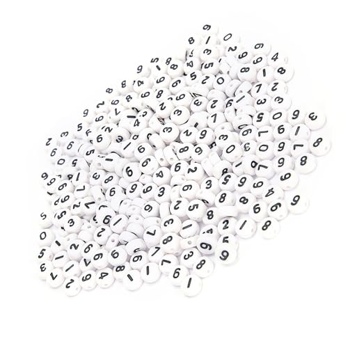 Flache Runde Acrylnummer Perlen für Armbänder Halsketten Schmuck, die DIY-Crafting 500pcs Nummerierte Perlen 0-9, Material: Hergestellt aus Acryl, Glatte Oberfläche, Menge und von OVAQUIXI