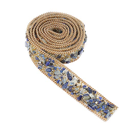 Kristall-Strassband-Rolle, Kristall-Trassband, Glitzer, Selbstklebend, Kristallbesatz, 2 Cm Breite, 1 M Länge (Blaue+goldene Reisperlen+goldene Kette) von OVAQUIXI