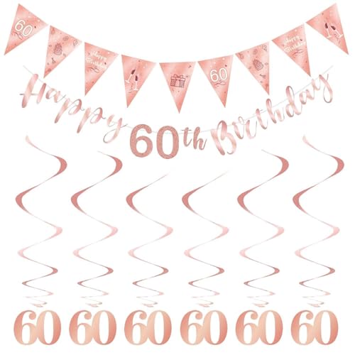 OVDGWC 8 Stücke Der Geburtstagdekoration, Banner des 60. Geburtstages, 60 Spiralhaltige Ornamente, Party -Hintergrunddekorationsprops, 60. Geburtstagsfeier Pink Dekoration OVDGWC 8 Stücke Der Geburtstagdekoration, Banner des 60. Geburtstages, 60 Spiralhaltige Ornamente, Party -Hintergrunddekorationsprops, 60. Geburtstagsfeier Pink Dekoration von OVDGWC