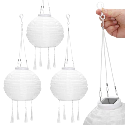 OVITEC Solar Lampion Boho Style 3er Set | weiß | Party Deko | Vintage Style | Lampions außen wetterfest | Lichterkette für Garten oder Balkon Deko | Ø ca. 20 cm | Wetterfest mit LED… von OVITEC