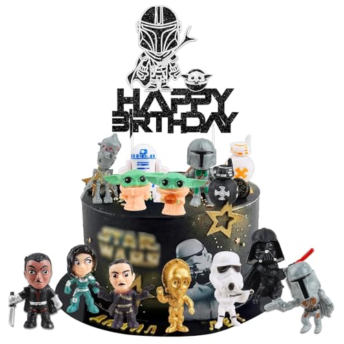 OVOparty 15 Stück Sta War Tortendeko mit Mini Figuren, Sta War Kuchen Deko Junge, Cake Toppers Kindergeburtstag, Happy Birthday Topper für Kinder Geburtstag Party Kuchen Dekoration (B) von OVOparty