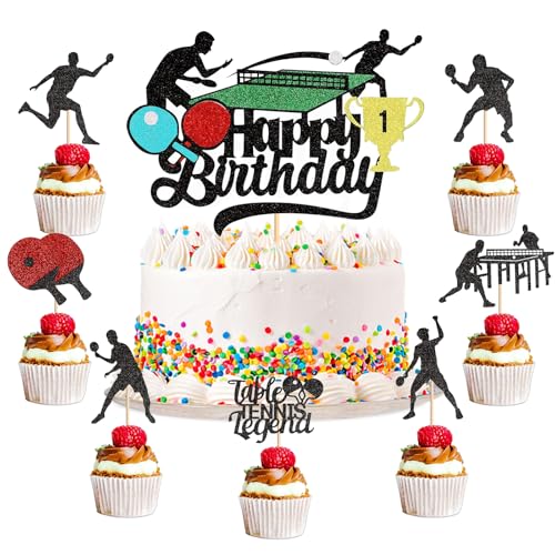 OVOparty 15 Stück Tischtennis Tortendeko Jungen, Tischtennis Kuchen Deko Kindergeburtstag, Cake Topper Set, Happy Birthday Topper für Kinder Geburtstag Party Kuchen Dekoration Supplies (A) von OVOparty