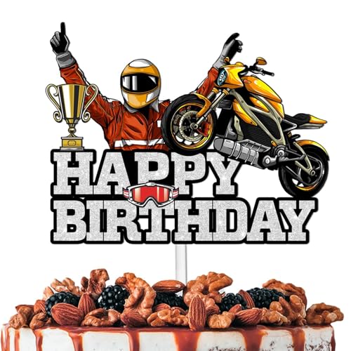 OVOparty Motorrad Tortendeko Jungen, Motorrad Kuchen Deko Kindergeburtstag, Cake Topper Set, Happy Birthday Topper für Kinder Geburtstag Party Kuchen Dekoration Supplies (A) von OVOparty