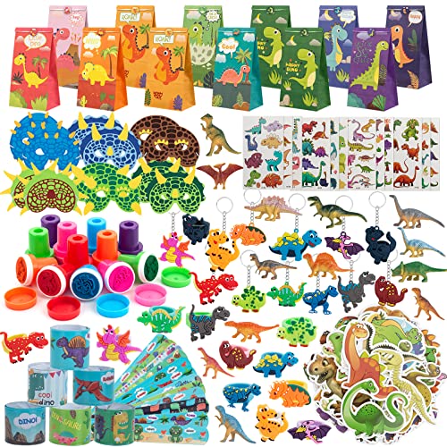 OWANVION 146pcs Dinosaurier Party Mitgebsel Kindergeburtstag, Kindergeburtstag Mitgebsel set,Give Aways Kindergeburtstag Jungen mit Dino Schlüsselanhänger Schnapparmband Geschenktüte Mini Dinos von OWANVION