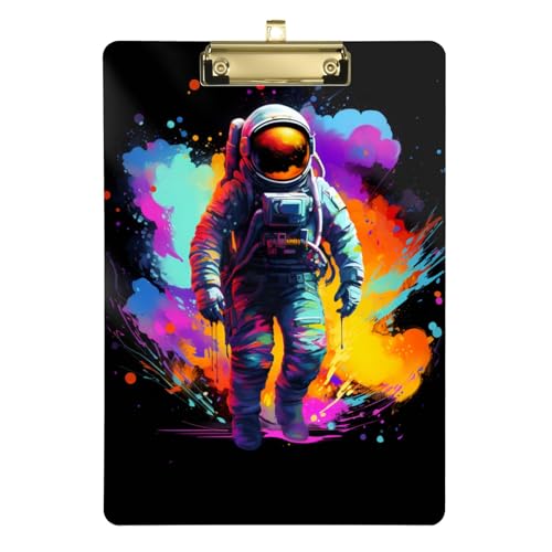 Acryl-Klemmbrett Aquarell Bunte Charaktere Space Man Hängende Kunststoff-Klemmbretter für Büro von OWFKAY