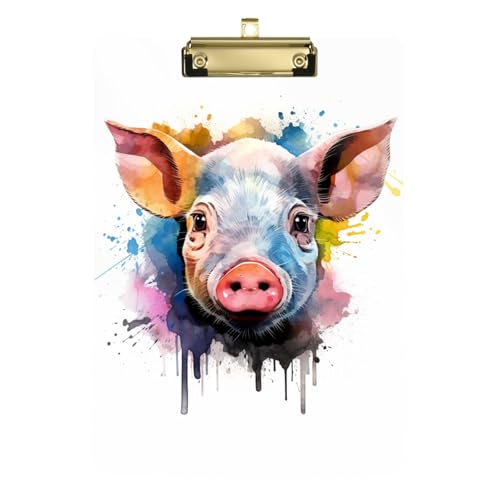 Acryl-Klemmbrett Aquarell Niedliches Schwein zum Aufhängen Kunststoff-Klemmbretter für Büro von OWFKAY