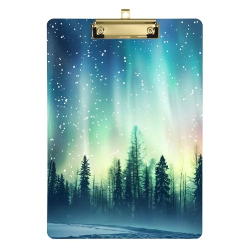 Acryl-Klemmbrett Aurora Borealis im Wald, hängende Kunststoff-Klemmbretter für Büro von OWFKAY