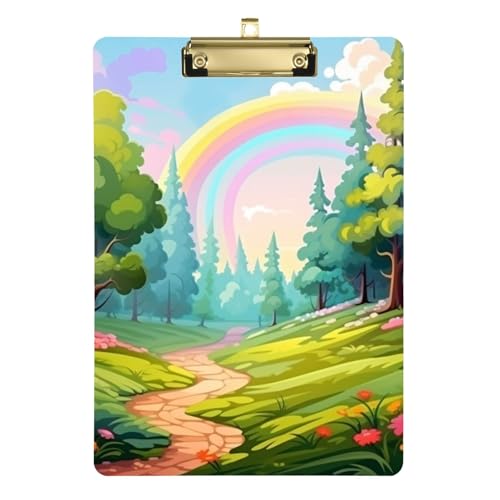 Acryl-Klemmbrett Cartoon-Regenbogen im Wald hängende Kunststoff-Klemmbretter für Büro von OWFKAY