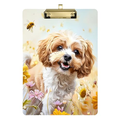 Acryl-Klemmbrett Cockapoo Hund stehend in den Blumen hängende Kunststoff-Klemmbretter für Büro von OWFKAY