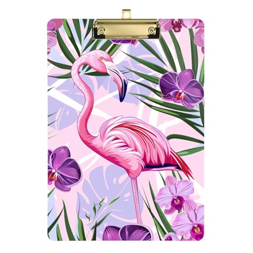 Acryl-Klemmbrett Flamingo in tropischen rosa Blumen, hängende Kunststoff-Klemmbretter für Büro von OWFKAY