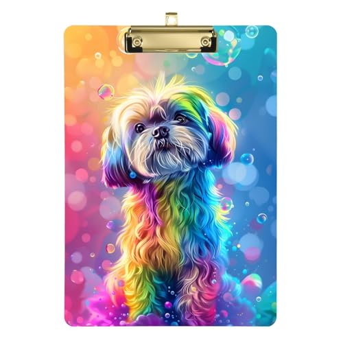 Acryl-Klemmbrett mit niedlichem Shih Tzu-Hund in Regenbogenfarbe, hängende Kunststoff-Klemmbretter für Büro von OWFKAY