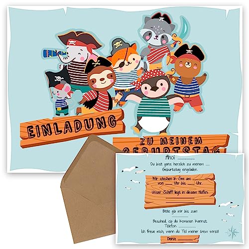 OWLBOOK Einladung Piraten 10 Einladungskarten Pirat Piraten Kindergeburtstag Kinder - Piraten Party Einladung - Piratenparty Kindergeburtstag Geburtstag Geburtstagseinladung zum Ausfüllen mit von OWLBOOK