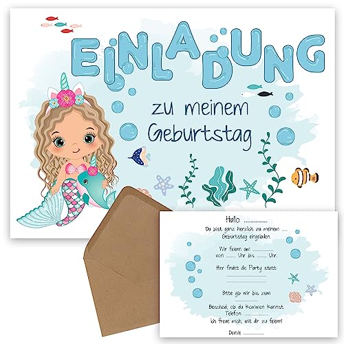 OWLBOOK Einladung Meerjungfrau 25 Einladungskarten Kindergeburtstag Mädchen Meerjungfrau Einladungskarten Geburtstagseinladungen Mädchen Einladung zum Geburtstag zum Ausfüllen mit Umschläge von OWLBOOK