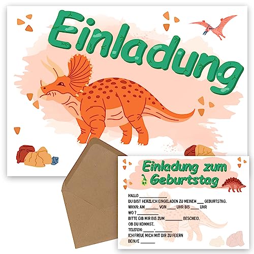 OWLBOOK Triceratops 10 Einladungskarten Kindergeburtstag Junge Jungs Dino Dinosaurier - Geburtstageinladungskarte für Jungen - Kinder Geburtstag Einladungen zur Geburtstagsfeier zum ausfüllen mit von OWLBOOK