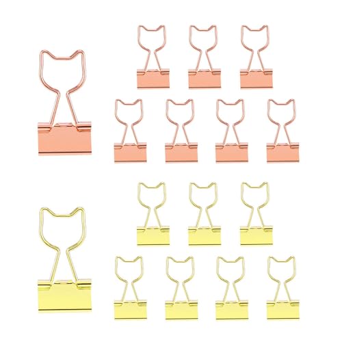 OWLFAVO 16 x Katzen-Binder-Clips mit transparenter Box, Rotgold und Gelbgold, lustige niedliche Büroklammern, Lesezeichen, Planer, Ordner für Spaß, Bürobedarf, Schulgeschenke, Hochzeitsdekoration von OWLFAVO