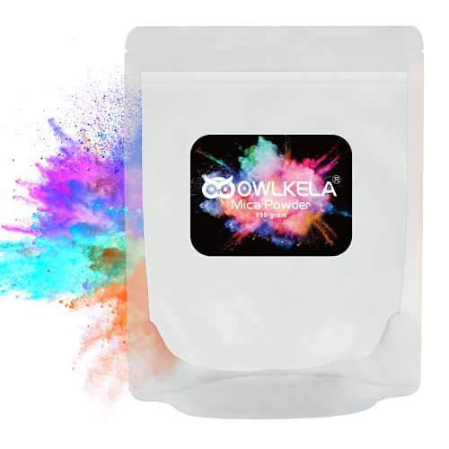 100 g Glitzer-Mica-Pulver – Pigment-Kosmetik-Epoxidharz-Farbstoff für Seife, Kerzenherstellung, Epoxidharz-Kunst, Acryl-Nagelfarbe, Badekugeln, Lipgloss, 10 Farben erhältlich – Perlweiß ite von OWLKELA