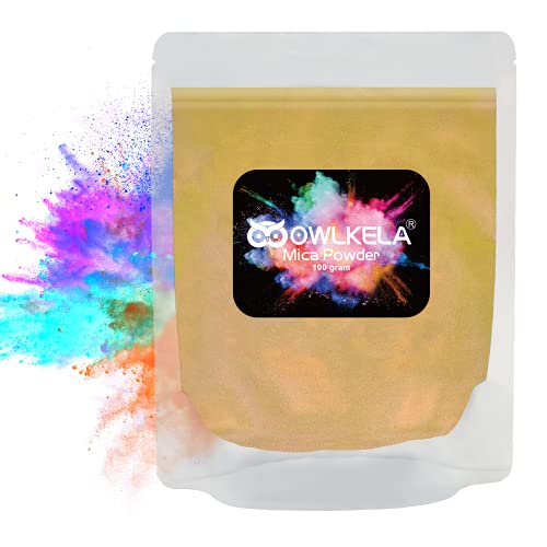 OWLKELA 100 g Glitzer-Glimmerpulver – Pigment-Kosmetik-Epoxidharz-Farbstoff für Seife, Kerzenherstellung, Epoxidharz-Kunst, Acryl-Nagelfarbe, Badekugeln, Lipgloss, 10 Farben erhältlich – Gold von OWLKELA