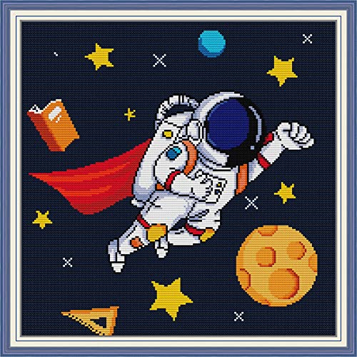 OWN4B Kreuzstich Stickpackungen Vorgedruckt, Astronaut Supermann Bilder 11CT 19,7x19,7 Zoll DIY Stickpackung Set (Astronaut) von OWN4B