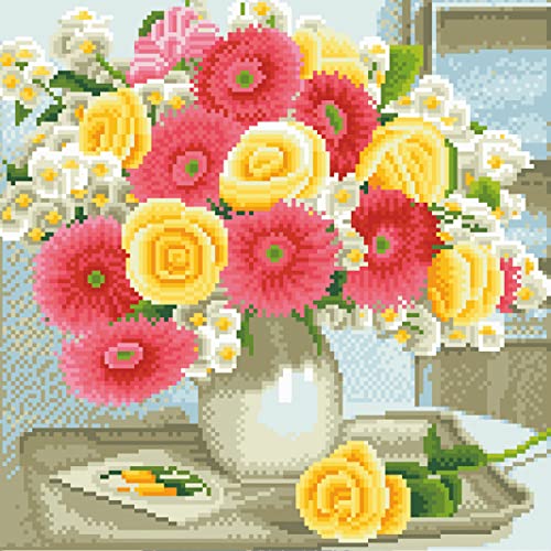 OWN4B Kreuzstich Stickpackungen Vorgedruckt, Blumen in der Vase Bilder 11CT 14,2x14,2 Zoll DIY Stickpackung Set von OWN4B