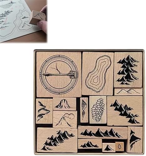 Handmade Map Making Stamp Kit | Map Making Stamp Kit,16 Pieces Vintage Wooden Rubber Stamps,Rubber Stamps for Card Making,Wooden Rubber Stamp Set for Craft Scrapbooking (1) von OWSEN