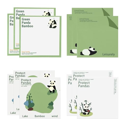 OWill 12 Packung Haftnotizen klebezettel 75 x 75 mm,Cartoon Panda notizzettel,sticky notes mit tiermotiven,klebezettel klein für notizen, aufgabenlisten und erinnerungen,perfekt für Büro, Schule von OWill