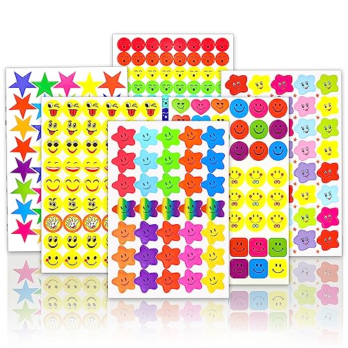 4980 Stück Sticker Set (60 Blatt),Sternaufkleber und lächelndes Gesicht Aufkleber für Kinder,Stickers Belohnungsaufkleber für Kinder,Lehrer und Eltern,Handgefertigte Scrapbook Dekoration von OWill