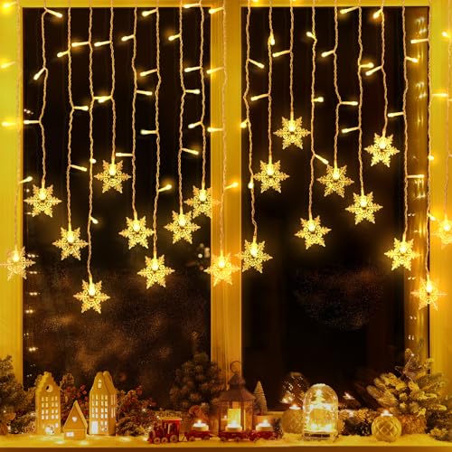 OWill 3.5M Weihnachtsbeleuchtung Fenster Warmweiß,Schneeflocken Lichtervorhang innen mit Stecker,8 Modi 96 LEDs lichterkette fenster innen,fensterbeleuchtung weihnachten,lichterketten vorhang von OWill