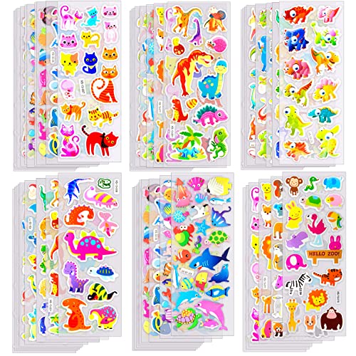 OWill 3D Aufkleber für Kinder & Kleinkinder,40 Blätter 1000+ Verschiedene 3D Puffy Sticker Set,für Belohnung Geschenke Scrapbooking,inkl Tiere,Liebe,Sterne,Dinosaurier Autos usw von OWill