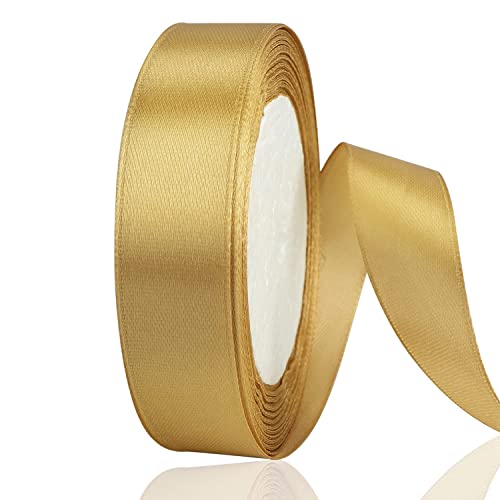 OWill 22 Meter Satinband Gold,20mm Schleifenband Gold,Goldenes band für Hochzeit,Taufe,Geburtstag,Geschenke,Kuchendekoration,Nähprojekte,Partyballon und Haarschleifen von OWill