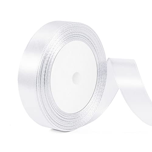 OWill Geschenkband weiß​,Doppelseitiges Polyester,20 mm x 22 m White Band, Weiß​band für Kuchendekoration,Nähprojekte,Partyballon und Haarschleifen,Partydekoration von OWill