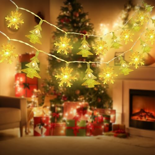 OWill Weihnachtslichterkette Innen, Lichterketten Weihnachten 6M 40 LEDS Weihnachtslichterkette Batterie, Lichterkette Schneeflocken, Weihnachtsdeko Lichterkette Innen 6m und Lichterkette 6m Außen von OWill