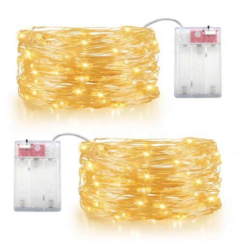 OWill Lichterkette innen batterie,2 Stück 10m 100 LED,Warmweiße Fairy Lights,Klein LED Lichterkette,Weihnachtslichterkette,Lichterkette Draht für Weihnachten,Halloween,Baumdekoration,Party, Hochzeit von OWill