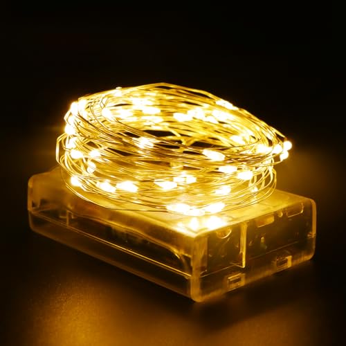 OWill Lichterkette innen batterie,10m 100 LED,Warmweiße Fairy Lights,Klein LED Lichterkette,Weihnachtslichterkette,Lichterkette Draht für Weihnachten,Halloween,Baumdekoration,Party, Hochzeit von OWill